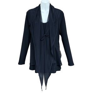 Sympli black long sleeve top Wimens Size 8 tie front with mesh scarf faux vest